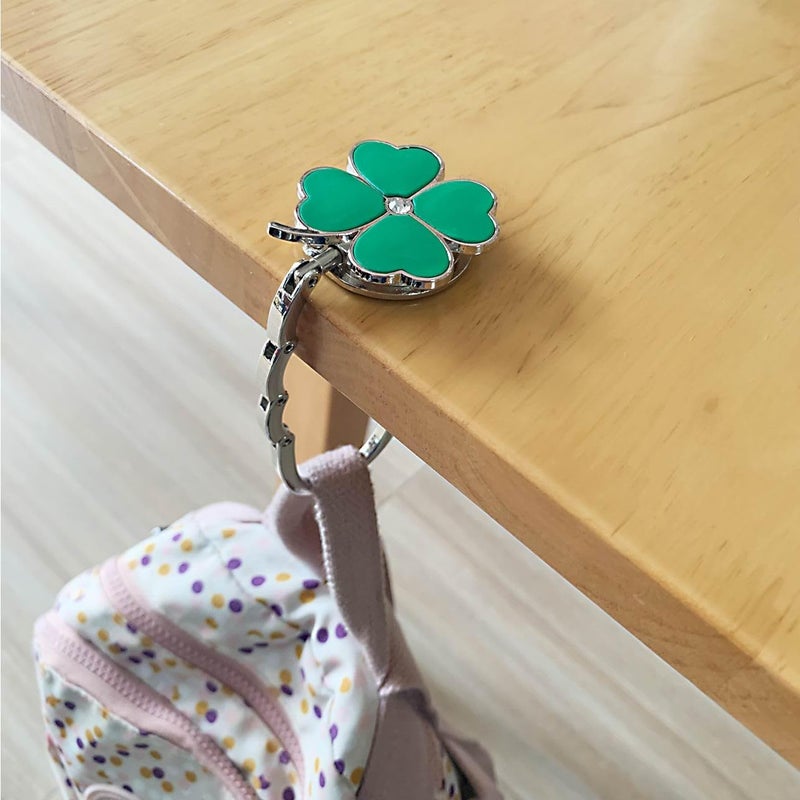 KSMD Variety Design Purse Hooks for Table and Bars,Portable Purse Hanger Organizers Hooks Handbag Pocketbook Holder Bag Storage for Desk,Foldable Folding Purse Table Hook Hanger (Green Clover) - Image 3